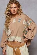 New POL Clothing Women Oversized Peace Hoodie Pullover Sweatshirt Large Mocha