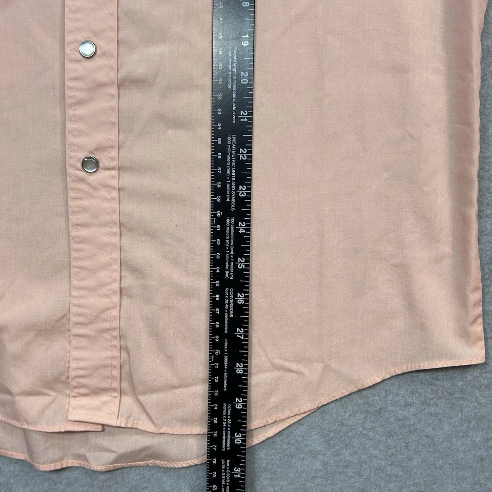 Vintage 60s Western Pearl-Snap Shirt Peach Pink Sz Large 17 35 Made In USA - Image 3 of 4