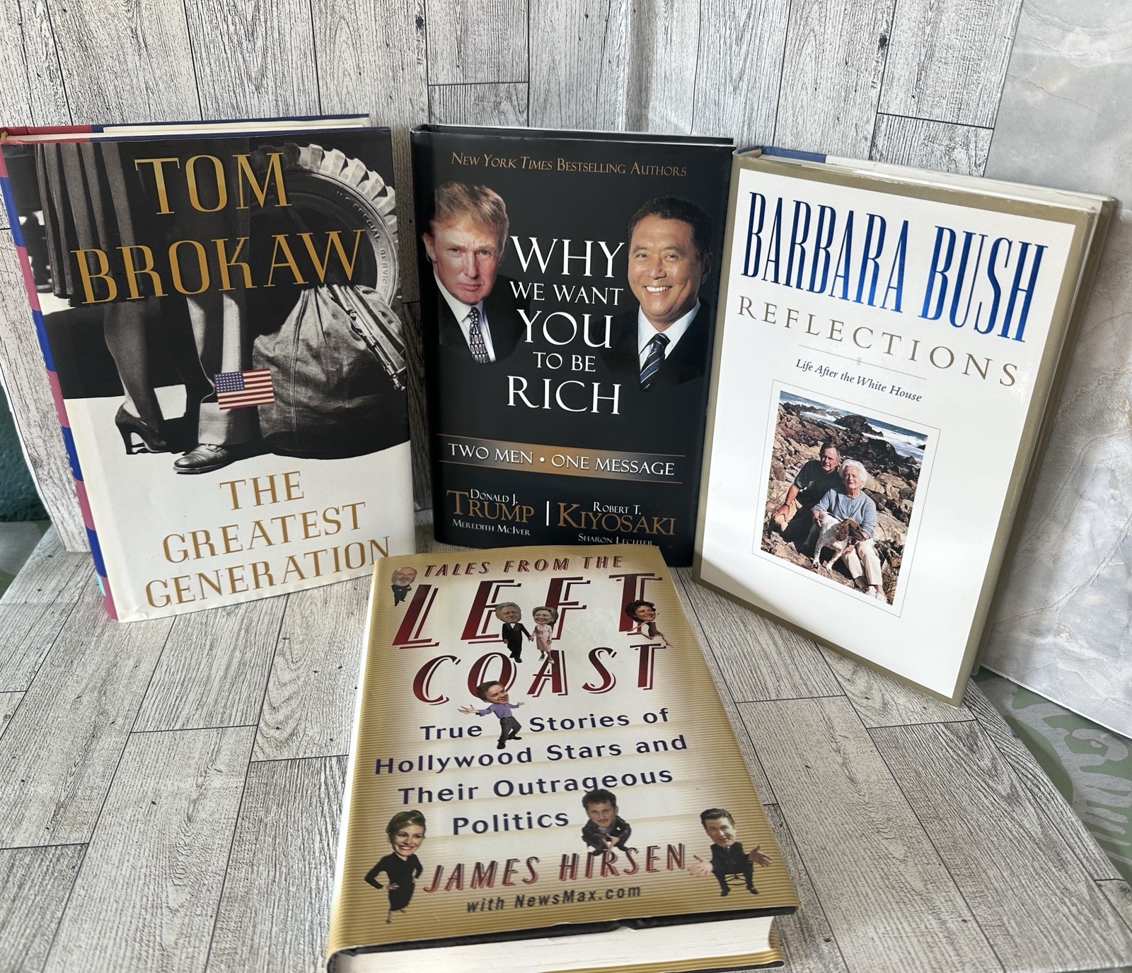 Lot of 4 Political & Biography Books – Trump, Bush, Brokaw, Hirsen Conservative