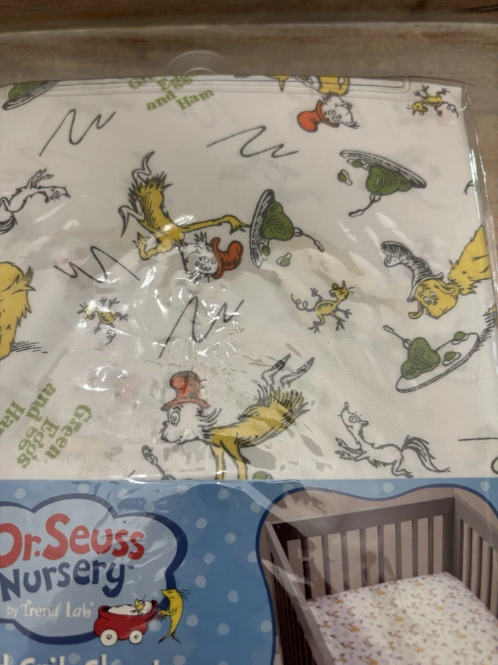 Dr. Seuss Nursery Fitted Crib Sheet 100% Cotton Green Eggs And Ham NEW - Image 2 of 4