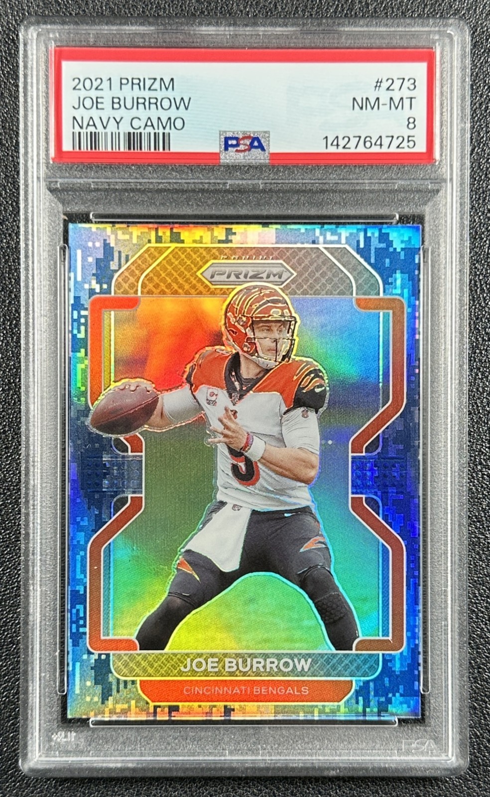 JSY# 9/25 JOE BURROW PSA 8 2021 PANINI PRIZM #273 2ND YEAR NAVY CAMO BENGALS