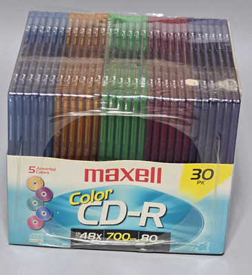 MAXELL 700MB 30 pk Color CD-R 80 Min Individual Cases 648230 NEW