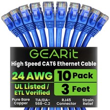 Cat 6 Ethernet Cable Pack - 10-Pack 3 ft Cat6 Ethernet Patch Cables  RJ45 Ne...