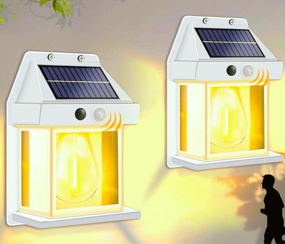 Sunlar 2Pack 8.2'' H Outdoor Solar Powered Wall Sconce Lights Dawn to Dusk Mot...