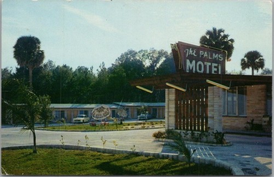 #ad Vintage 1950s OCALA Florida Postcard THE PALMS MOTEL Hwy 27 Roadside Unused $5.44