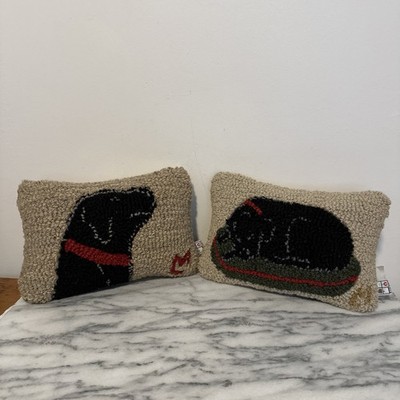 Chandler Four Corners Black Labrador Dog Small Hand Hooked Accent Pillows Set 2