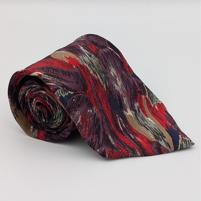 La Fenice Men's Tie Blue Gold Red Abstract Geometric Hand Made 100% Silk Italy