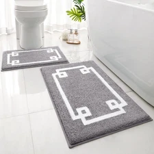 HOMEIDEAS Bathroom Rugs Sets 2 Piece, Soft and Water Absorbent Microfiber