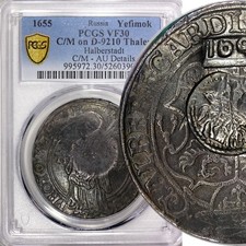 Russia Silver 1655 1542 Yefimok Pcgs Vf20 Cm On Thaler D-9210 Rare Ex.fuchs