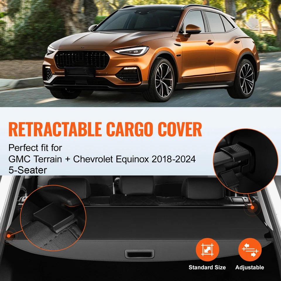 Retractable Trunk Cargo Cover for GMC Terrain + Chevrolet Equinox 2018-2024 - Image 2 of 4