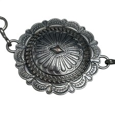 Vintage Concho Round Scalloped Flower Silver Tone Metal Link Belt Cowgirl 49"L