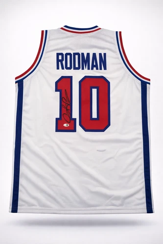Dennis Rodman Autographed Detroit Pistons White Custom Basketball Jersey JSA CoA