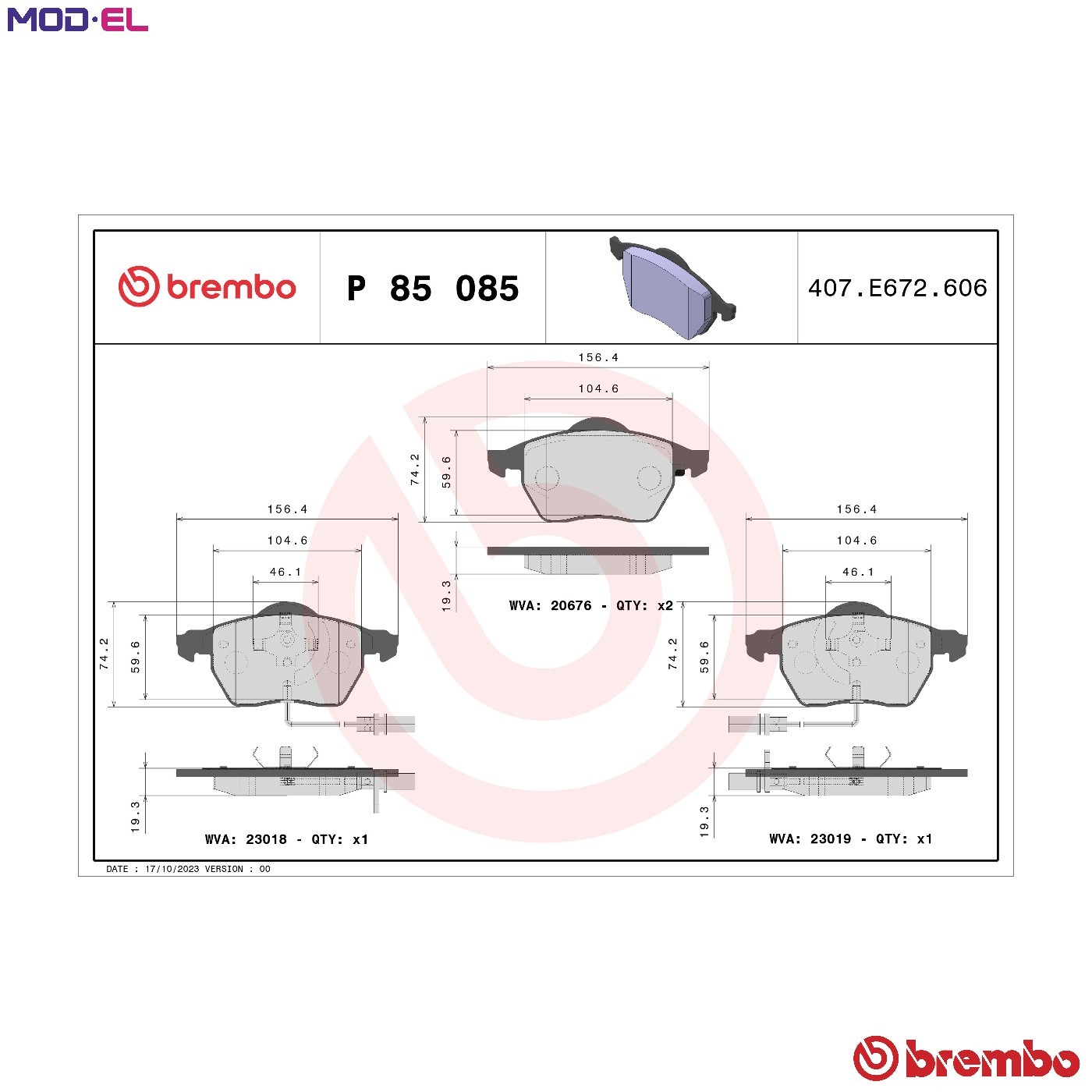 Brake Pads Set fits VW PASSAT 3B3, 3B6 2.0D Front 03 to 05 Brembo 3BD698151 New - Image 48