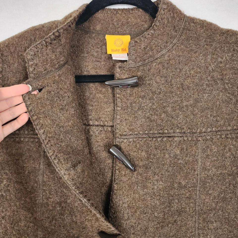 VTG Ruby Rd 100% Wool Brown Claw Toggle Closure Artsy Cottage Chic Layering Sz L - Image 4 of 4