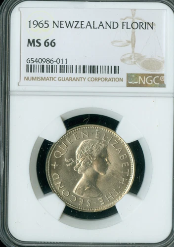 1965 NEW ZEALAND FLORIN NGC MS66 PQ 2ND FINEST GRADED MAC SPOTLESS *