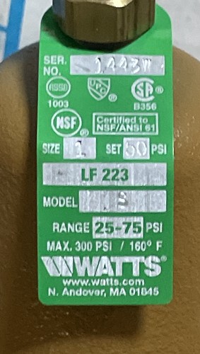 WATTS 1 LF223-S Water Pressure Regulator Valve Lead Free Brass 1" Inlet 1" Outle - Picture 5 of 12