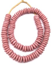 Ghana Ashanti handmade Recycled Glass Opaque Baby Pink Rondelle Beads-Ghana