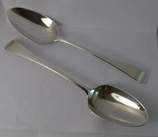 Rare Pair of 1777 Georgian Sterling Silver Shell Picture Back Table Spoons