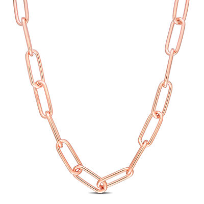 Amour Rose plattiert Sterlingsilber 6 mm poliert Büroklammer Kette Halskette - 24 Zoll