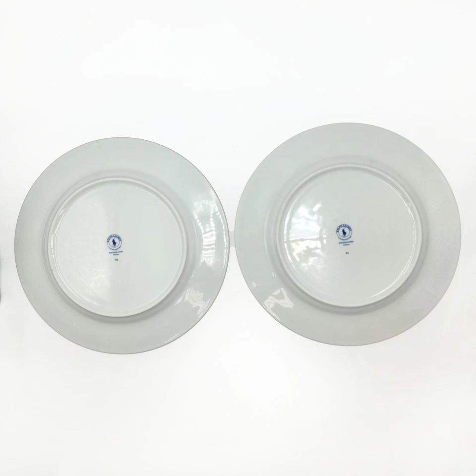2 platos de cena Ralph Lauren Spectator Cadet azul blanco dorado a rayas 10,5" Foto 4 de 4