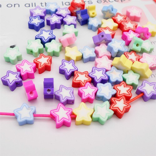 100 pcs Assorted Stars Craft Beads Clay For Bracelet Necklace Pendant ...