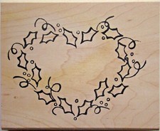 HOLLY HEART Rubber Stamp Denami Design NEW berries Christmas love frame 1997