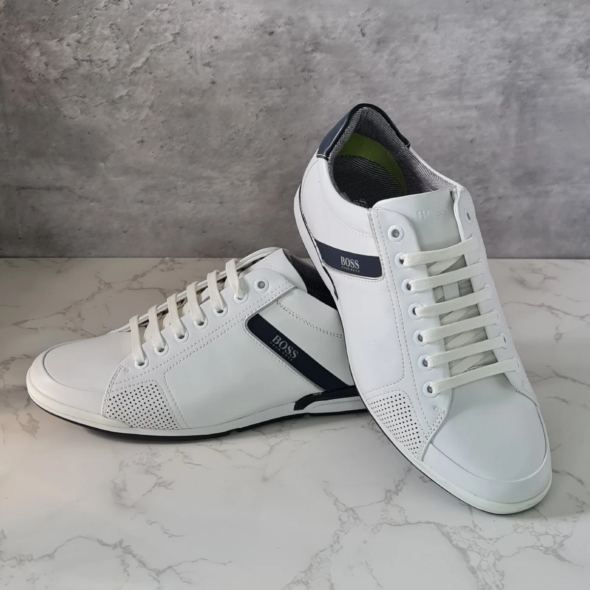 HUGO BOSS Saturn Lowp Lux 4 Trainers White UK 6 EU 40 Leather RRP 149