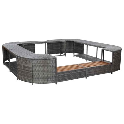 Square Spa Surround Poly Rattan Hot Tub Garden Sun Enclosure Black/Gray vidaXL 