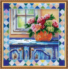 DIY Bead embroidery kit "s Hydrangea at window" 8.7"x8.7" / 22.0"x22.0 cm, Abris