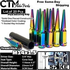 20x 4.5" Tall 14x1.5 Neo Chrome Spike Lug Nut +Key Fit Buick Cadillac Chevy