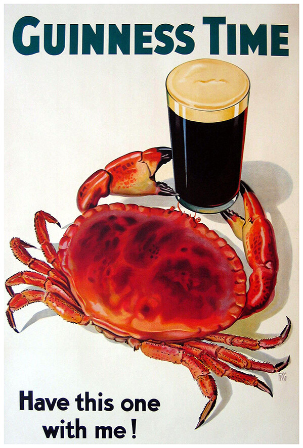 Guinness Time - Crab - Vintage Advertising Poster - Beer and Wine