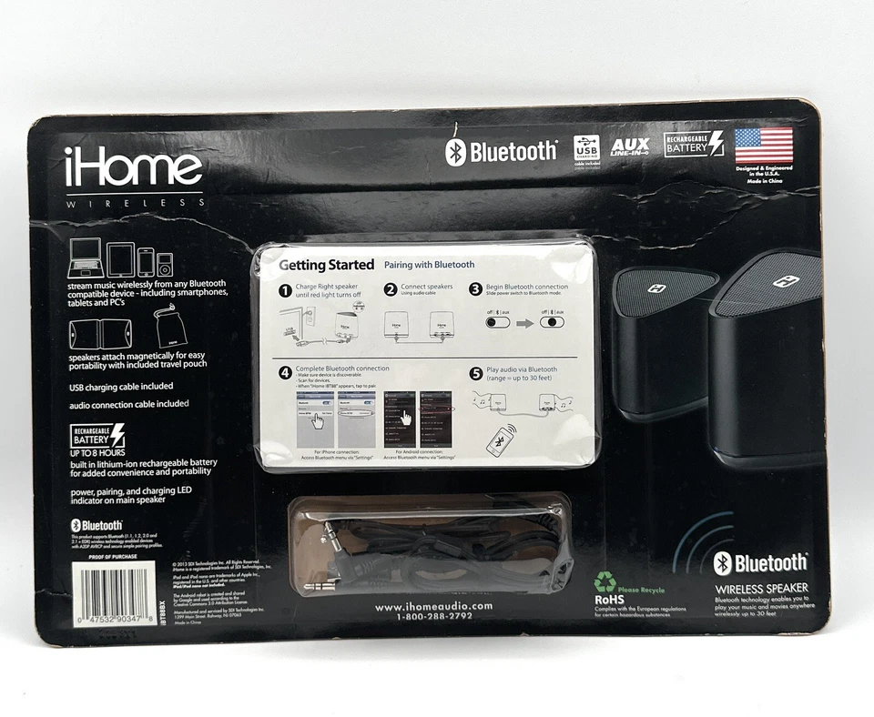 iHome Wireless Bluetooth Rechargeable Speaker/Device USB Charging Set Of 2 - Image 3 of 4