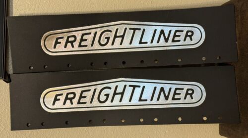 Semi Freightliner Quater Fender Mud Flaps 24x5 Black Silver Logo (Pair) NEW! - Picture 1 of 2
