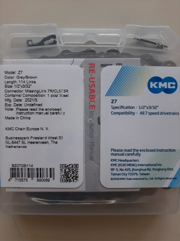 CATENA KMC Z7 1/2x3/32" adatto per 6 7 12 14 18 21 velocità ingranaggi city mtb - Immagine 4 di 4