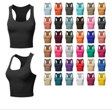 A2Y Women's Basic Cotton Casual Scoop Neck Cropped Racerback Tank Tops