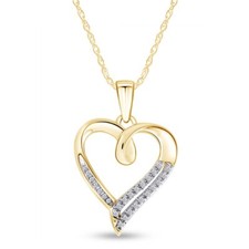 1/10ct Natural Diamond Heart Pendant 18" Necklace 14K Yellow Gold Plated Silver