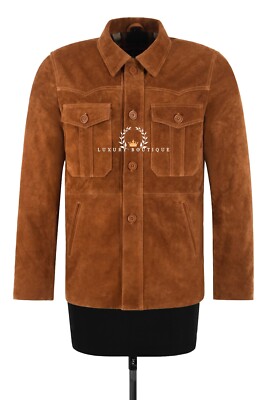 Herren Trucker Box Button Over Hemd Stil Hellbraun Wildleder Western Echt Leder Jacke