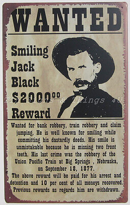 Smiling Jack Black Wanted Poster TIN SIGN metal western Smiling Jack Black Wanted Poster TIN SIGN metal western