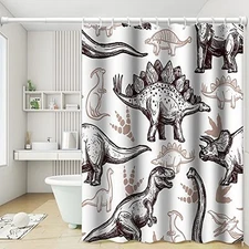 Dinosaur World Bathroom Shower Curtain - Various 65"W x 72"L (Pack of 1) Tan
