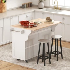 Kitchen Cart Island with Drop Leaf, White