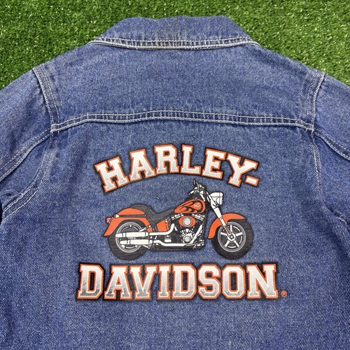 Vintage 90s Harley Davidson Motorcycle Biker Denim Jacket Kids Youth 6/7 READ - Picture 15 of 22