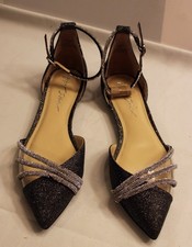Betsey Johnson Rhinestone Embellished Ankle Strap Flats Shoes Size 8M