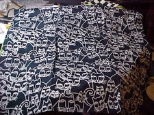 Laurel Burch Cat Fabric UNMARKED BLACK WHITE HALF Yard