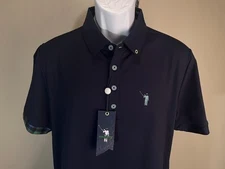 NWT William Murray Men's blue contrasting collar golf polo shirt Medium M NEW