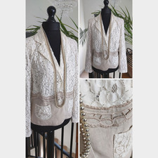 Cream LADIES JACKET Coat Blazer Linen Lace Pocket Womens SIZE 16 Edgy Arty Boho