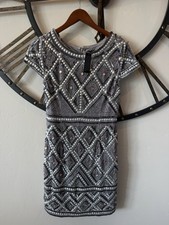 Adrianna Papell Gray Silver Beaded Sequin Sheath Dress 10P Short Sleeve dress
