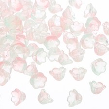 Glass Trumpet Flower Beads, 50 Pcs Gradient Flower Bead Charm, Pink Green