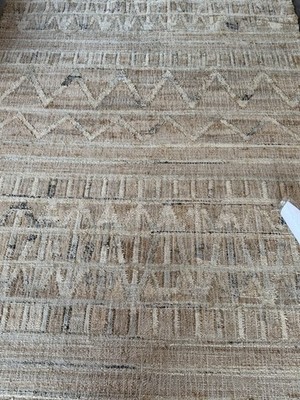 Beige Tan Ivory Geometric Rectangle Area Rug w/ Fringe, 5 x 8 ft Low Pile