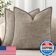 decorUhome Chenille Throw Pillow Covers 20x20 Set of 2, Thick Textured Slubby Ne