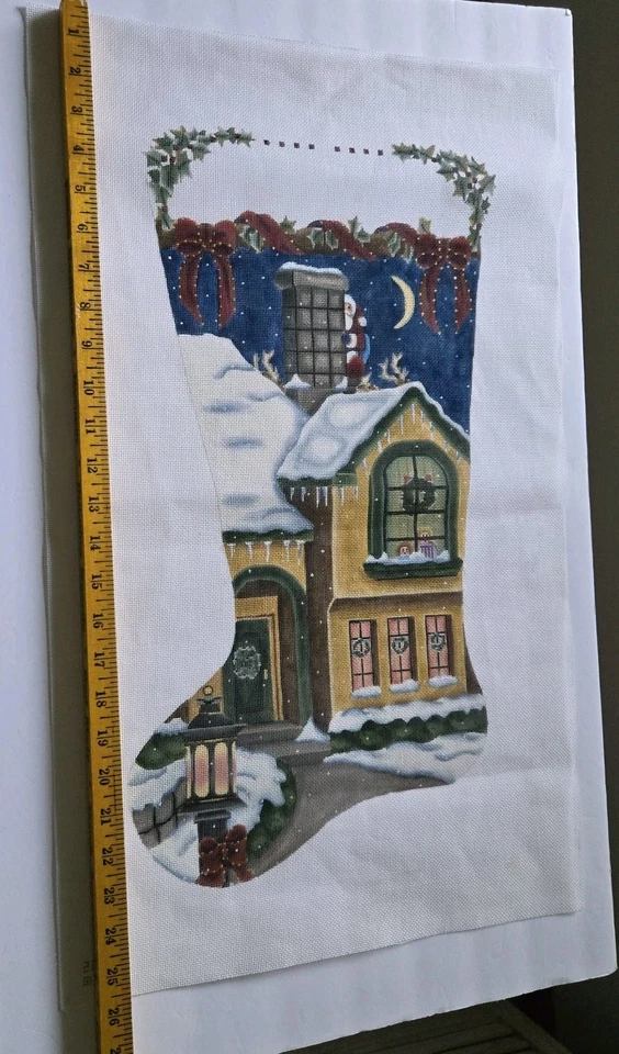 Melissa Shirley Christmas Stocking Needlepoint Canvas Yellow House 223B Rare - Image 4 of 4